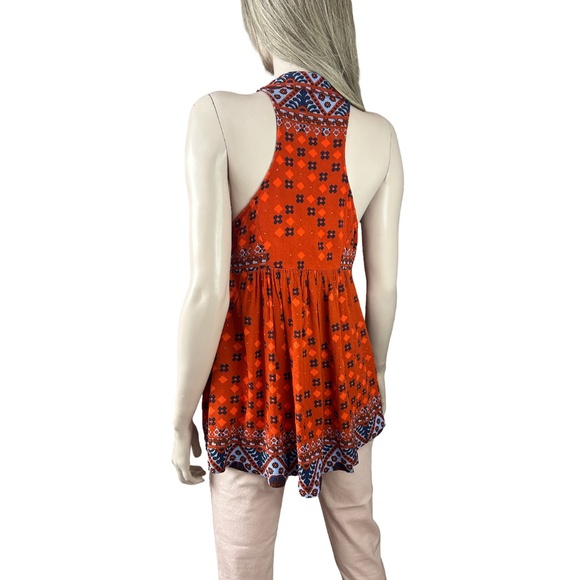 Free People Charlotte Boho Racer Back Long Top Tunic 100% Rayon Pockets - Picture 5 of 16